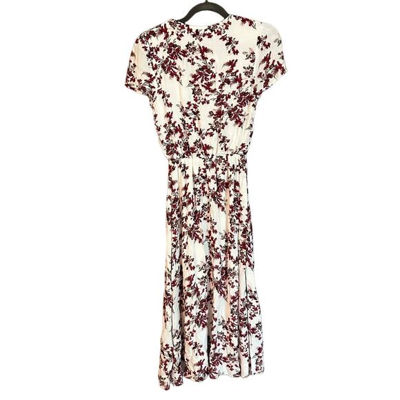 Wayf Short Sleeve Floral Cream Red V Neck Cap Sleeve Maxi Dress Size XS - Picture 3 of 4